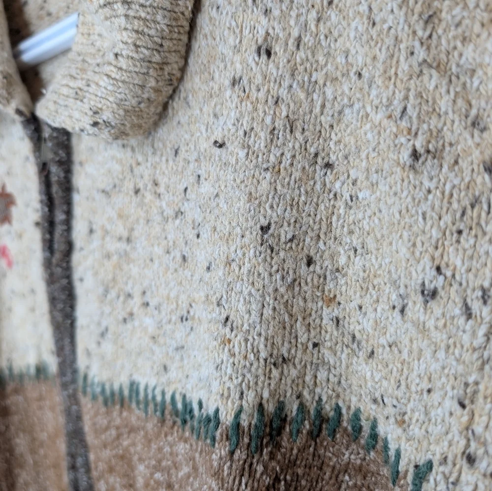 Tan Jay Brown & Oatmeal Knit Embroidered Zip Up Collared Sweater Women Large - Picture 6 of 10